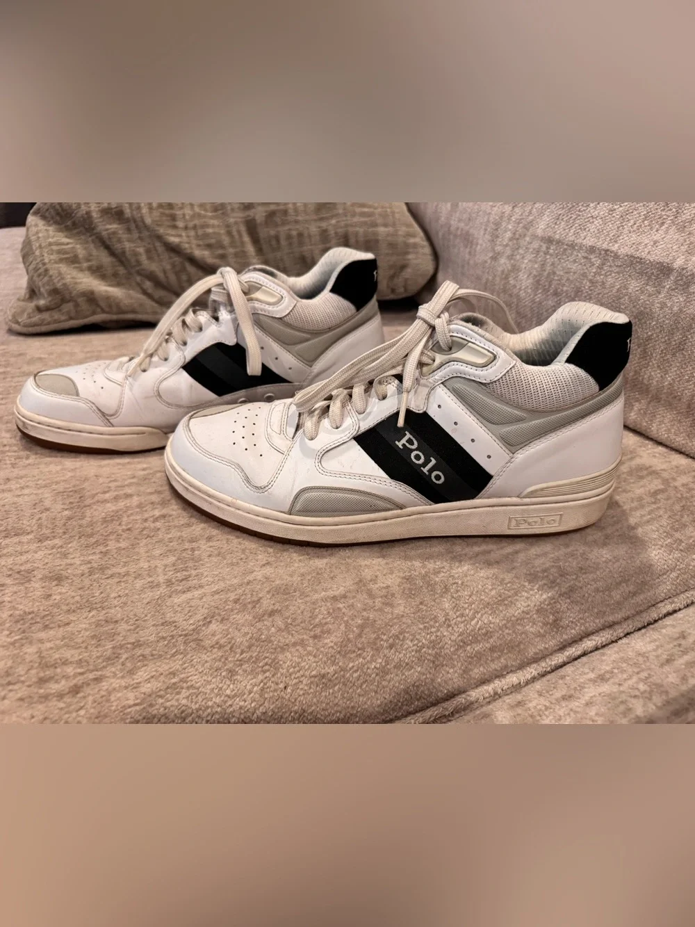 Polo by Ralph Lauren White Court Mid Pro Sneakers with Black Side Stripe